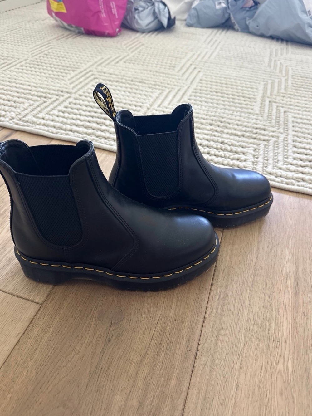Dr. Martens Black Leather Chelsea Boots with Yellow Stitching